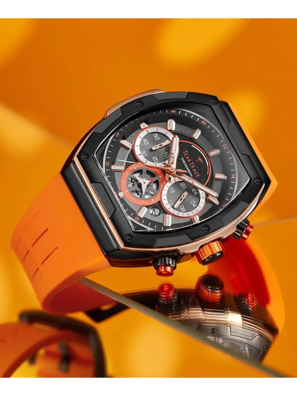 Men's Orange Original Analog Quartz Waterproof Sport Fashion Unique Casual Watch